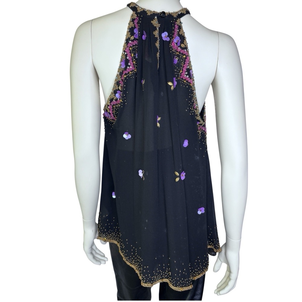 RARE Matthew Williamson Black Silk Sequin And Beaded Embellished Halter Top - Picture 4 of 9